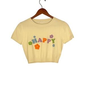 Le Lis Collection Happy Sweater Womens Medium Cream Spring Cropped Crew Neck